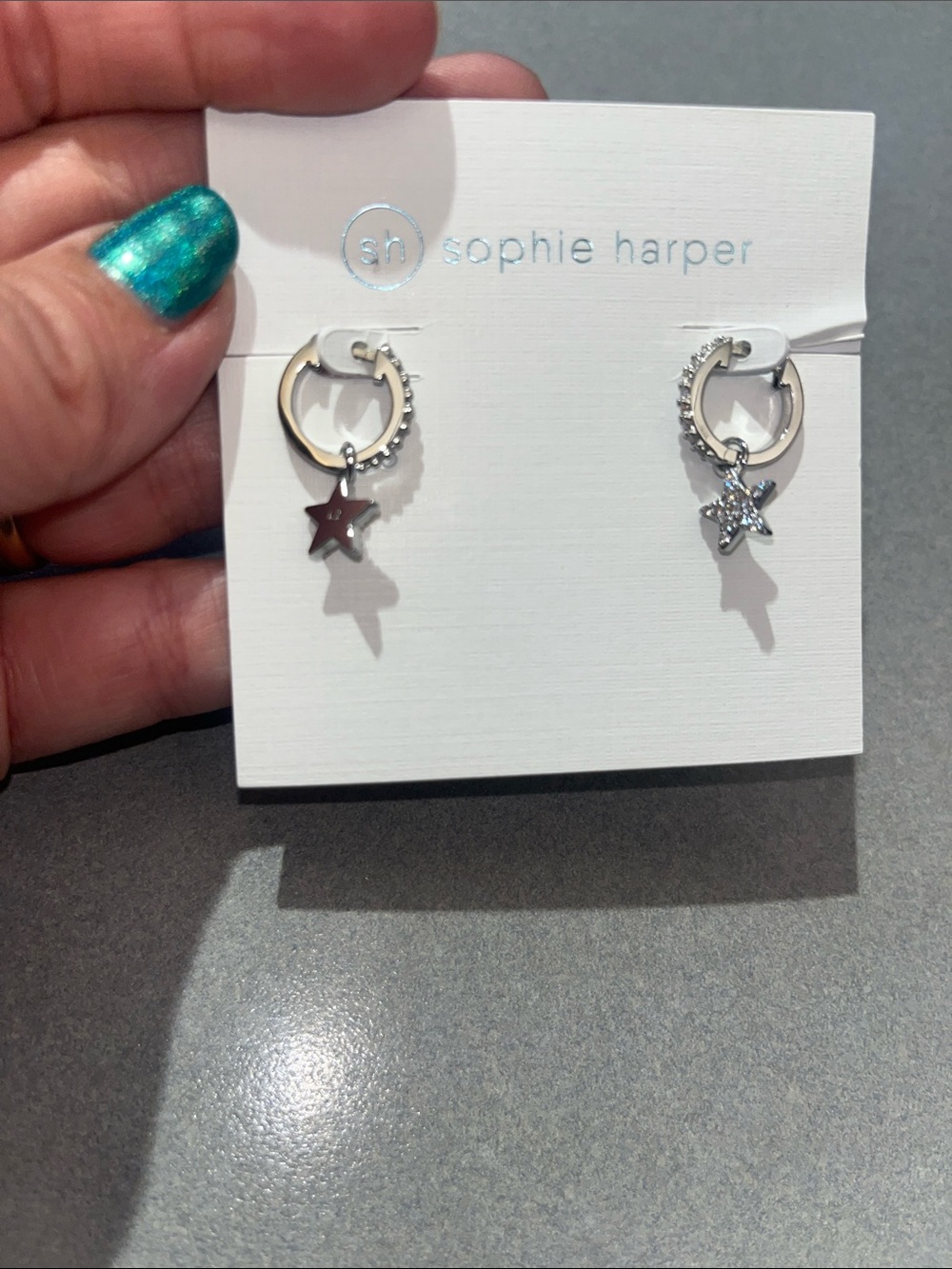 Sophie Harper Diamond Star Hoop Earrings silver ear huggie Fourth of July bright